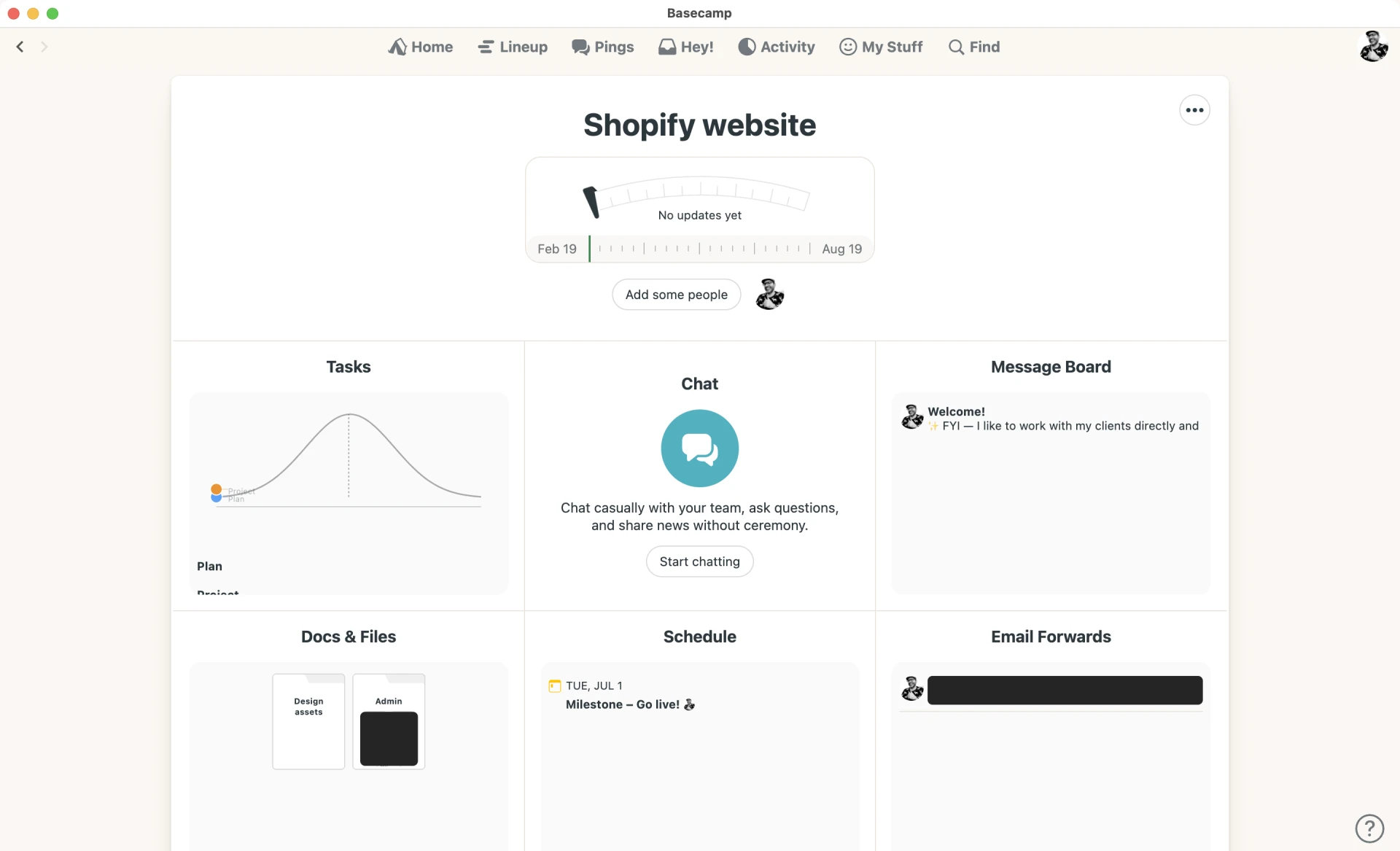 A glimpse of my Basecamp template just before I onboard